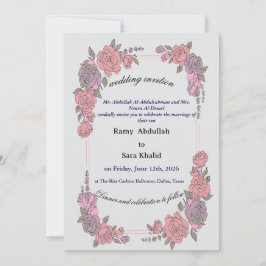 Elegant Rosa Lila Blommig Ros Inbjudan