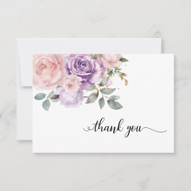 Elegant Rosa Lila Blommig Sympati Tacksamhet Tack Kort (Framsida)