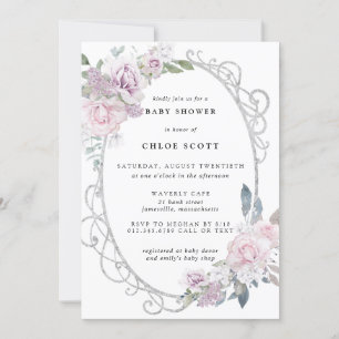Elegant  Rosa Lila Blommigt Baby Shower för  Inbjudningar