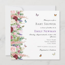 Elegant Rosa Lila Blommigt Butterflies Baby Shower Inbjudningar