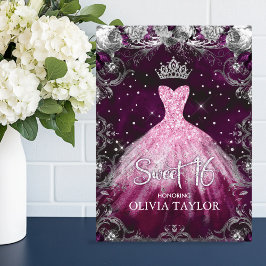 Elegant rosa lila blommigt  glitter gown sött 16 inbjudningar