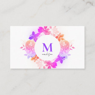 Elegant Rosa Lila Blommigt Monogram QR-kod Visitkort