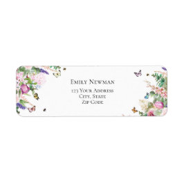 Elegant Rosa Lila blommor & Butterflies-etikett Returadress Etikett