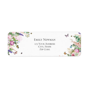Elegant Rosa Lila blommor & Butterflies-etikett Returadress Etikett