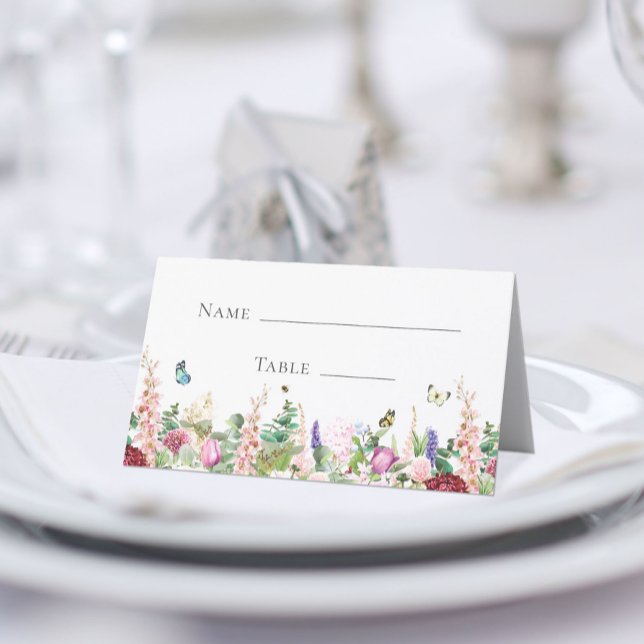 Elegant rosa lila blommor fjärilar placeringskort (Skapare uppladdad)