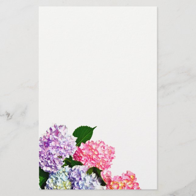 Elegant rosa lila blue blommigt hydrangea bouquet brevpapper (Framsida)