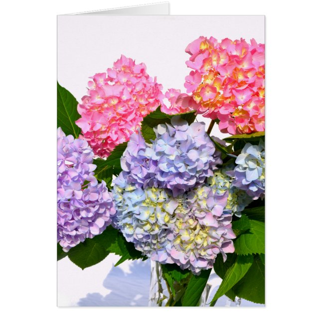 Elegant rosa lila blue blommigt hydrangea bouquet hälsningskort (Framsidan)