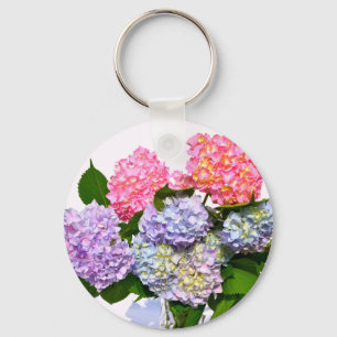 Elegant rosa lila blue blommigt hydrangea bouquet nyckelring