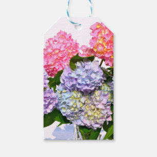 Elegant rosa lila blue blommigt hydrangea bouquet presentetikett