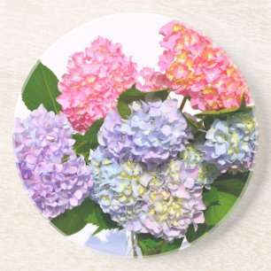 Elegant rosa lila blue blommigt hydrangea bouquet underlägg sandsten