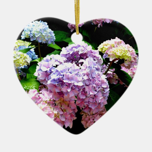 Elegant rosa lila  blue blommigt hydrangea trädgår julgransprydnad keramik (Framsidan)