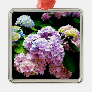 Elegant rosa lila blue blommigt hydrangea trädgår julgransprydnad metall