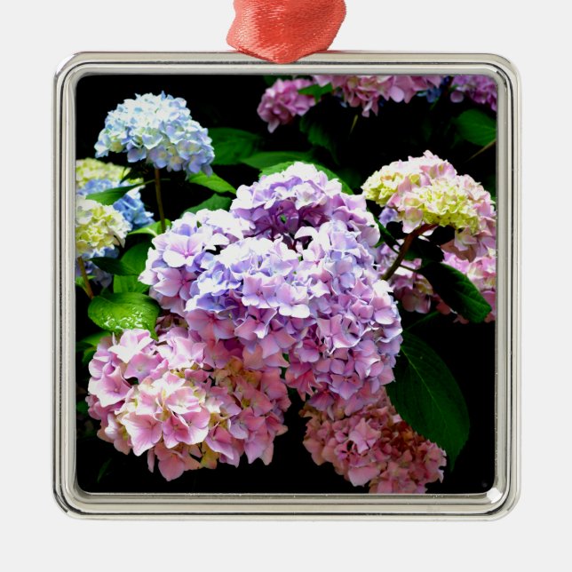 Elegant rosa lila  blue blommigt hydrangea trädgår julgransprydnad metall (Framsidan)