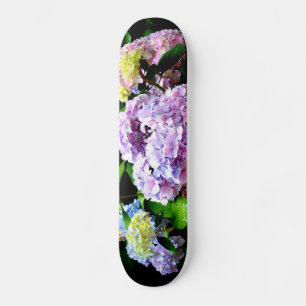 Elegant rosa lila  blue blommigt hydrangea trädgår skateboard bräda 21,5 cm