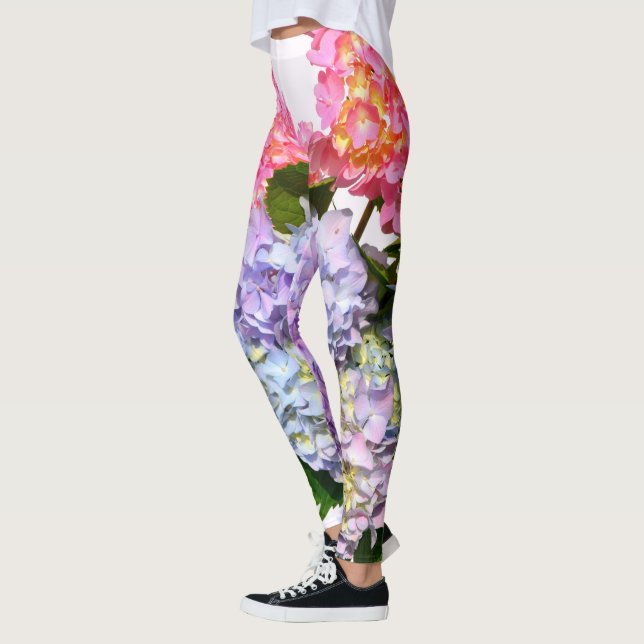 Elegant rosa lila blue blommigts Hydrangea Bouquet Leggings (Vänster)