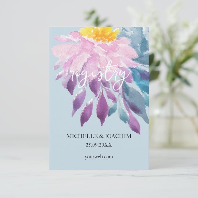 Elegant Rosa Lila Blue Dahlia Watercolor Art Tilläggskort (Stående Fram)
