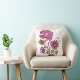 Elegant rosa & lila folk art blommig kastkudde kudde