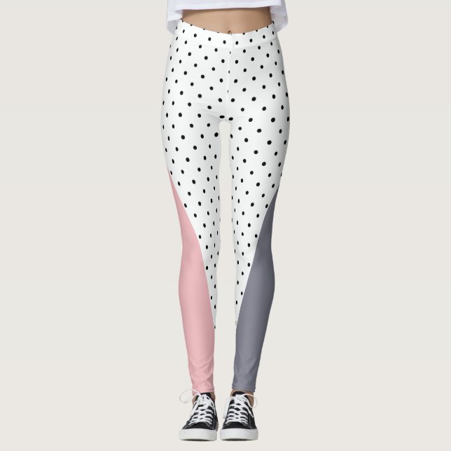 Elegant rosa lila geometriskt polka dots leggings (Framsida)