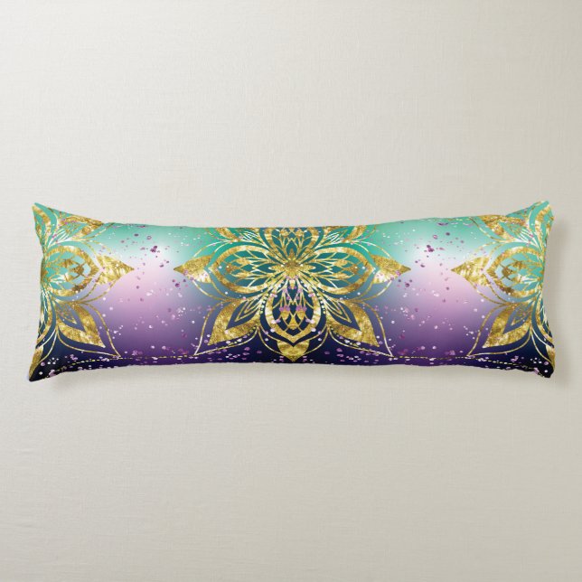 Elegant Rosa lila grönt  helgdag Snöflingor stjärn Kroppskudde (Framsidan)