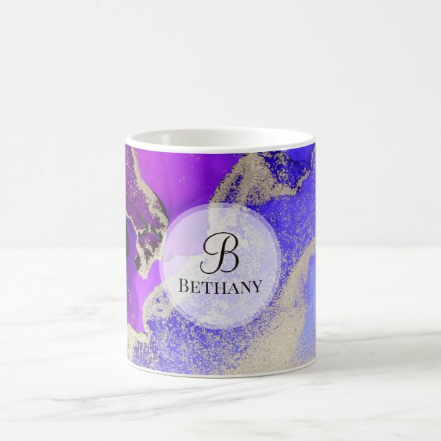 Elegant Rosa Lila Guld Monogram kaffe Mugg (Center)