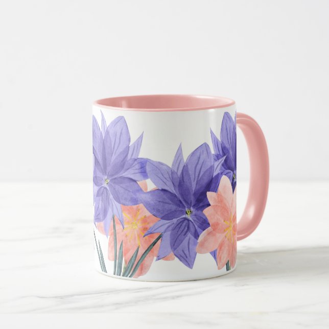 Elegant Rosa & Lila Lilac Blommigt Gräns kaffe Mugg (Framsida höger)