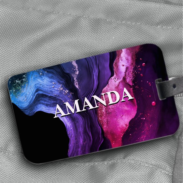 Elegant rosa lila marble art faux glitter lugga bagagebricka (Skapare uppladdad)