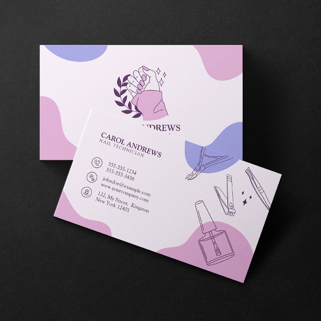 Elegant Rosa & Lila Nail Technician Manicurist Visitkort (Skapare uppladdad)