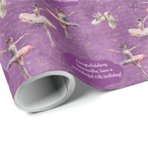 Elegant Rosa Lila Namn Ålder Text Ballerina Presentpapper