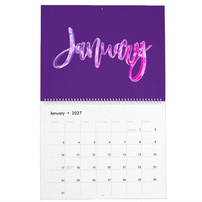 Elegant Rosa Lila Skripttypsdiagram modern Kalender (Jan 2027)