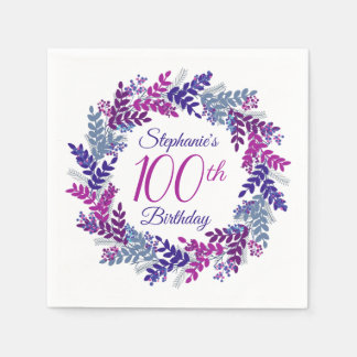 Elegant Rosa Lila Utandning 100 födelsedagar Pappersservett