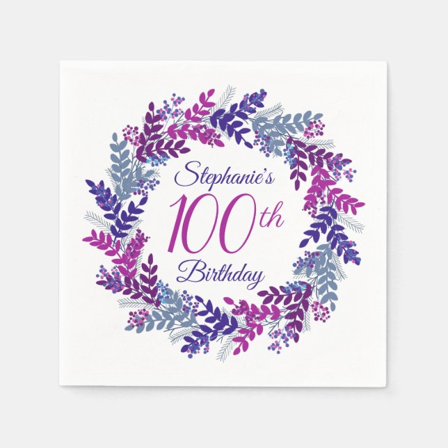 Elegant Rosa Lila Utandning 100 födelsedagar Pappersservett (Framsidan)