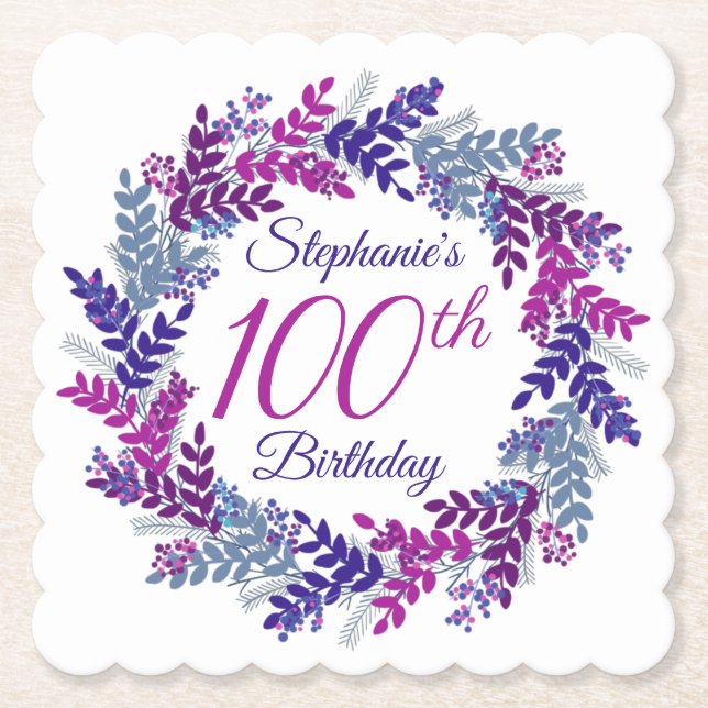 Elegant Rosa Lila Utandning 100 födelsedagar Underlägg Papper (Framsida)