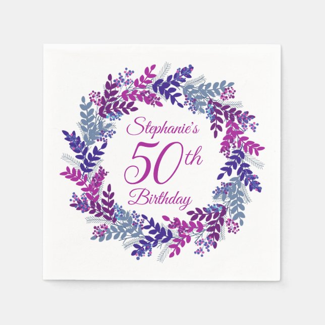 Elegant Rosa Lila Utandning 50 födelsedagar Pappersservett (Framsidan)