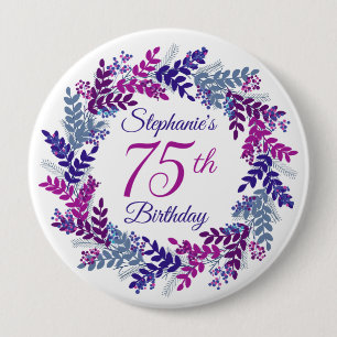 Elegant Rosa Lila Utandning 75:e Födelsedag Knapp