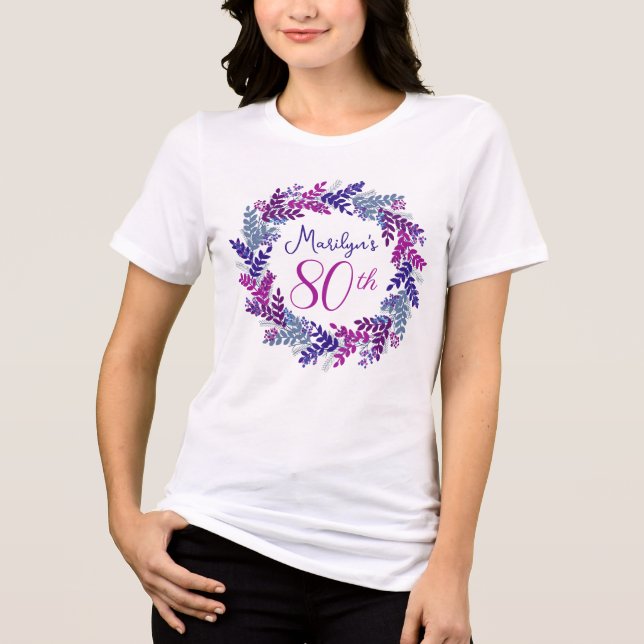 Elegant Rosa Lila Utandning Monogram 80 födelsedag T Shirt (Framsida)