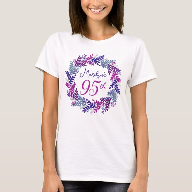 Elegant Rosa Lila Utandning Monogram 95: e födelse T Shirt (Framsida)