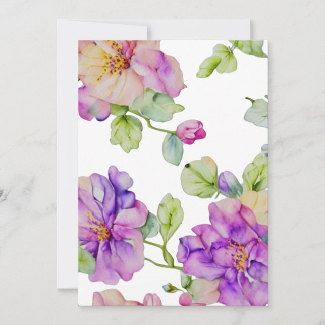 Elegant rosa lila vattenfärgsblommigt  inbjudningar (Framsida)