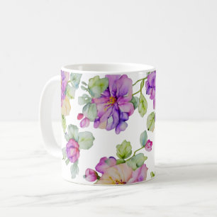 Elegant rosa lila vattenfärgsblommigt kaffemugg