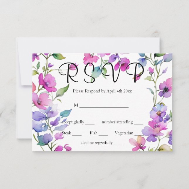 Elegant rosa lila vattenfärgsblommor OSA kort (Framsida)