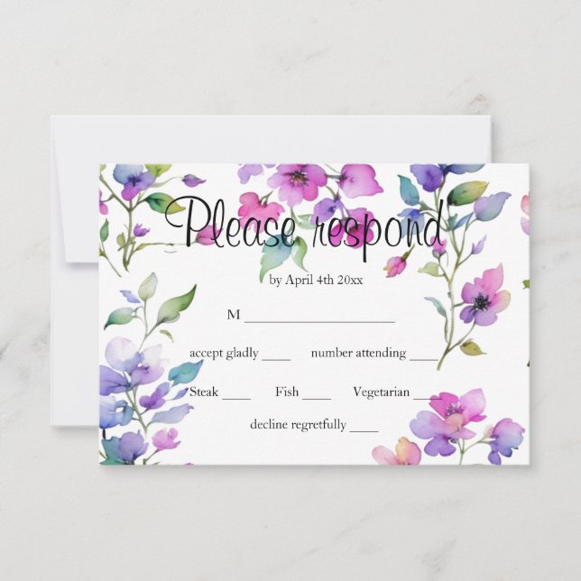 Elegant rosa lila vattenfärgsblommor OSA kort (Framsida)