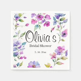 Elegant rosa lila vattenfärgsblommor pappersservett