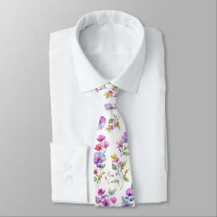 Elegant rosa lila vattenfärgsblommor slips