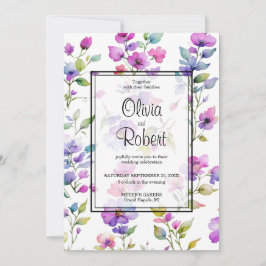 Elegant rosa lila vattenfärgssnäckor bröllop inbjudningar