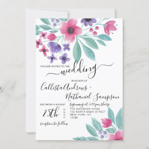 Elegant Rosa Lila Watercolor Blommigt Bröllop Inbjudningar