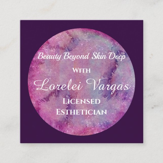 Elegant Rosa Lila Watercolor Esthetician & QR Fyrkantigt Visitkort (Framsida)