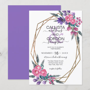 Elegant Rosa Lila Watercolor Flowers Bröllop Inbjudningar