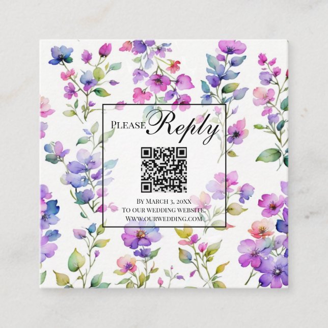 Elegant rosa lila wildblommor QR-OSA för  Tilläggskort (Framsida)