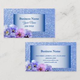 Elegant Rosa Lilac Pansy Blommigt Blue Glitter Visitkort