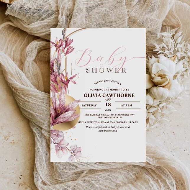Elegant Rosa Lilies Girly Baby Shower Party Inbjudningar (Skapare uppladdad)