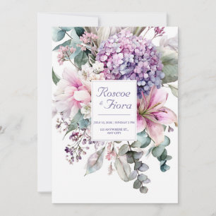 Elegant Rosa Lilja Lila Hydrangea Akvarell Inbjudningar
